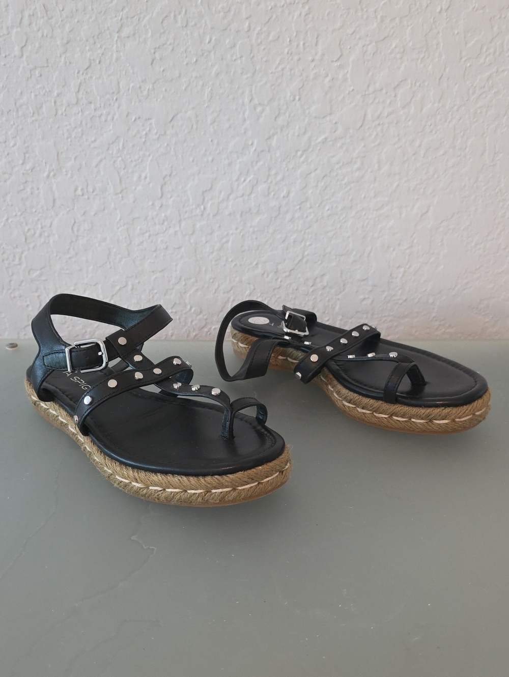 Via Spiga Black Studded Espadrille Sandals Size 8.5
